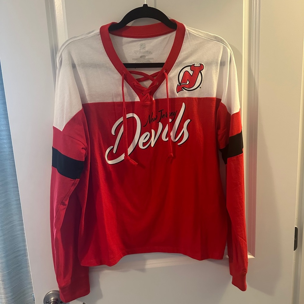 New Jersey Devils Red and White Lace-Up Jersey